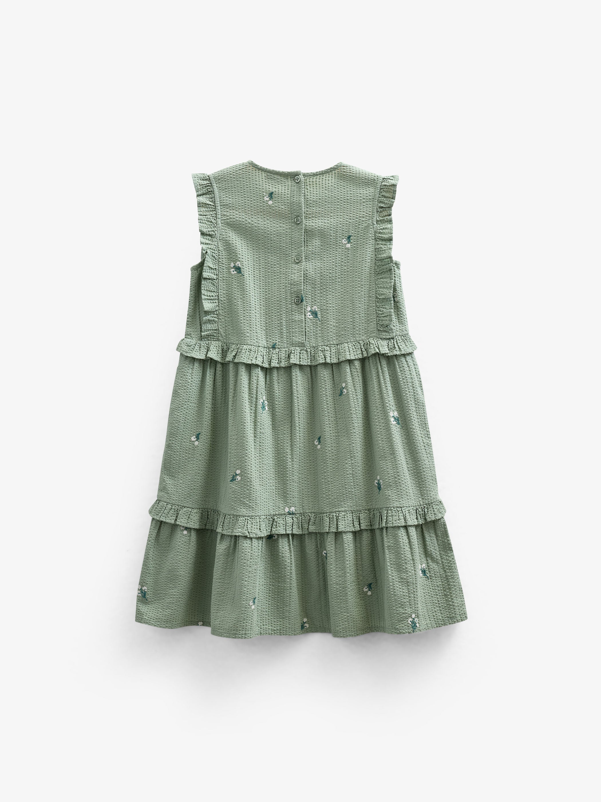 Broderet seersucker kjole - Kids - Dusty Green | 100976 Nora