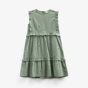 Broderet seersucker kjole - Tween - Dusty Green | 100977 Nora