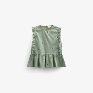 Broderet seersucker top - Kids - Dusty Green | 100980 Nora