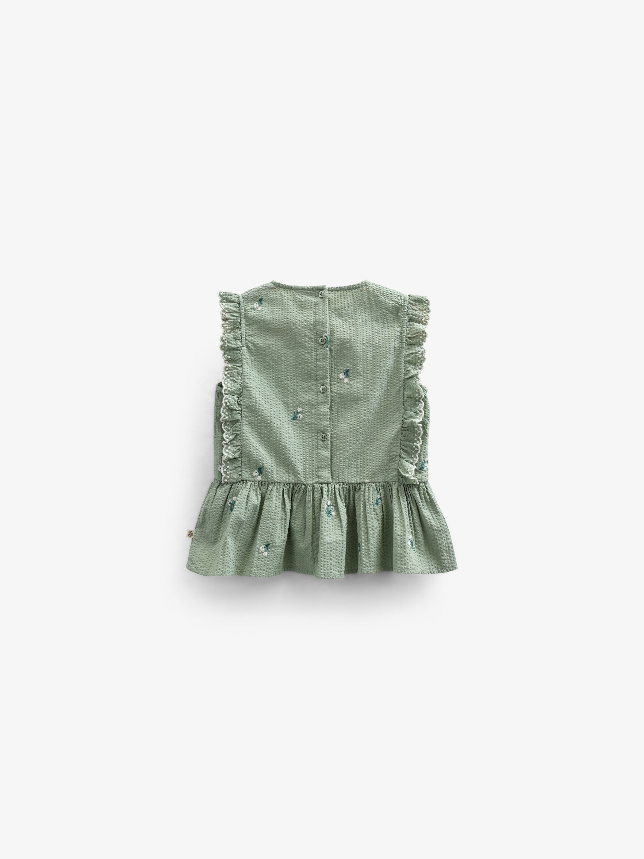 Broderet seersucker top - Kids - Dusty Green | 100980 Nora