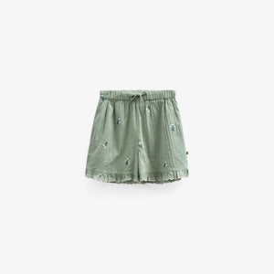 Broderede seersucker shorts - Tween - Dusty Green | 100985 Nora