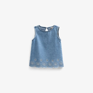 Broderet denim top - Kids - Light Blue Denim | 101020 Vera
