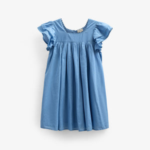 Bomuldskjole med bølgebånd og flæse - Tween - Dusty Blue | 101067 Alma