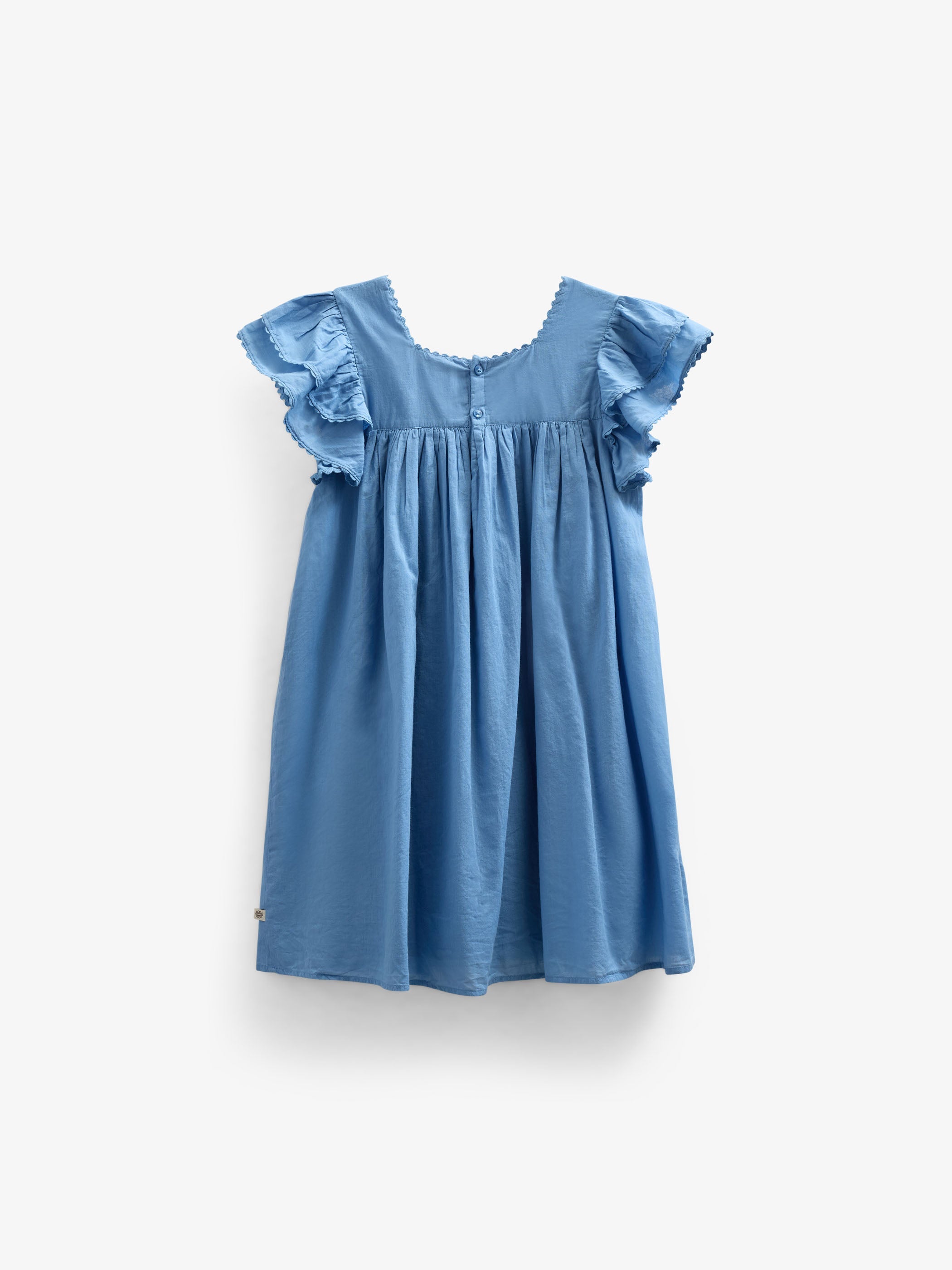 Bomuldskjole med bølgebånd og flæse - Tween - Dusty Blue | 101067 Alma