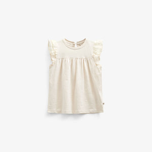 Jerseybluse med bølgebånd og flæse - Tween - Offwhite | 101071 Gabriella