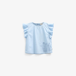 Poplinbluse med broderi - Kids - Powder Blue | 101042 Barbara