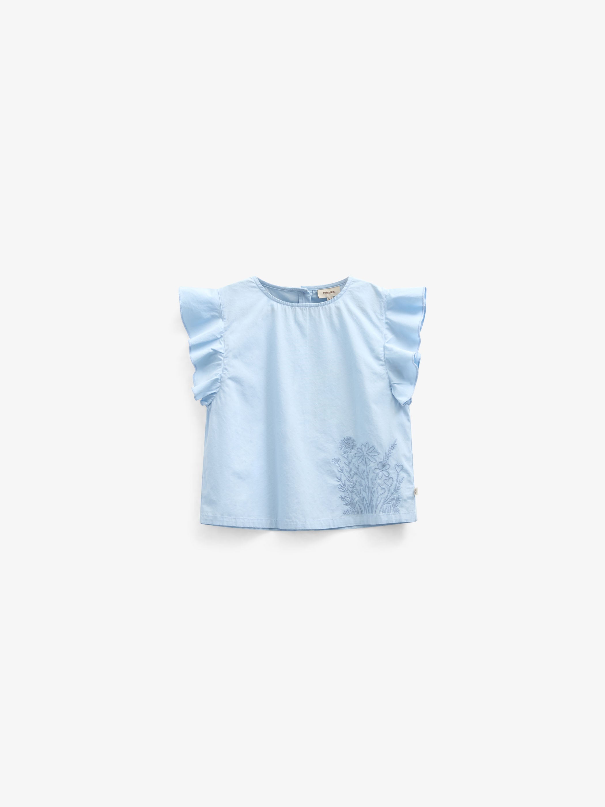 Poplinbluse med broderi - Kids - Powder Blue | 101042 Barbara