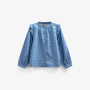 Skjortebluse i printet poplin - Kids - Dusty Blue | 101056 Camilla