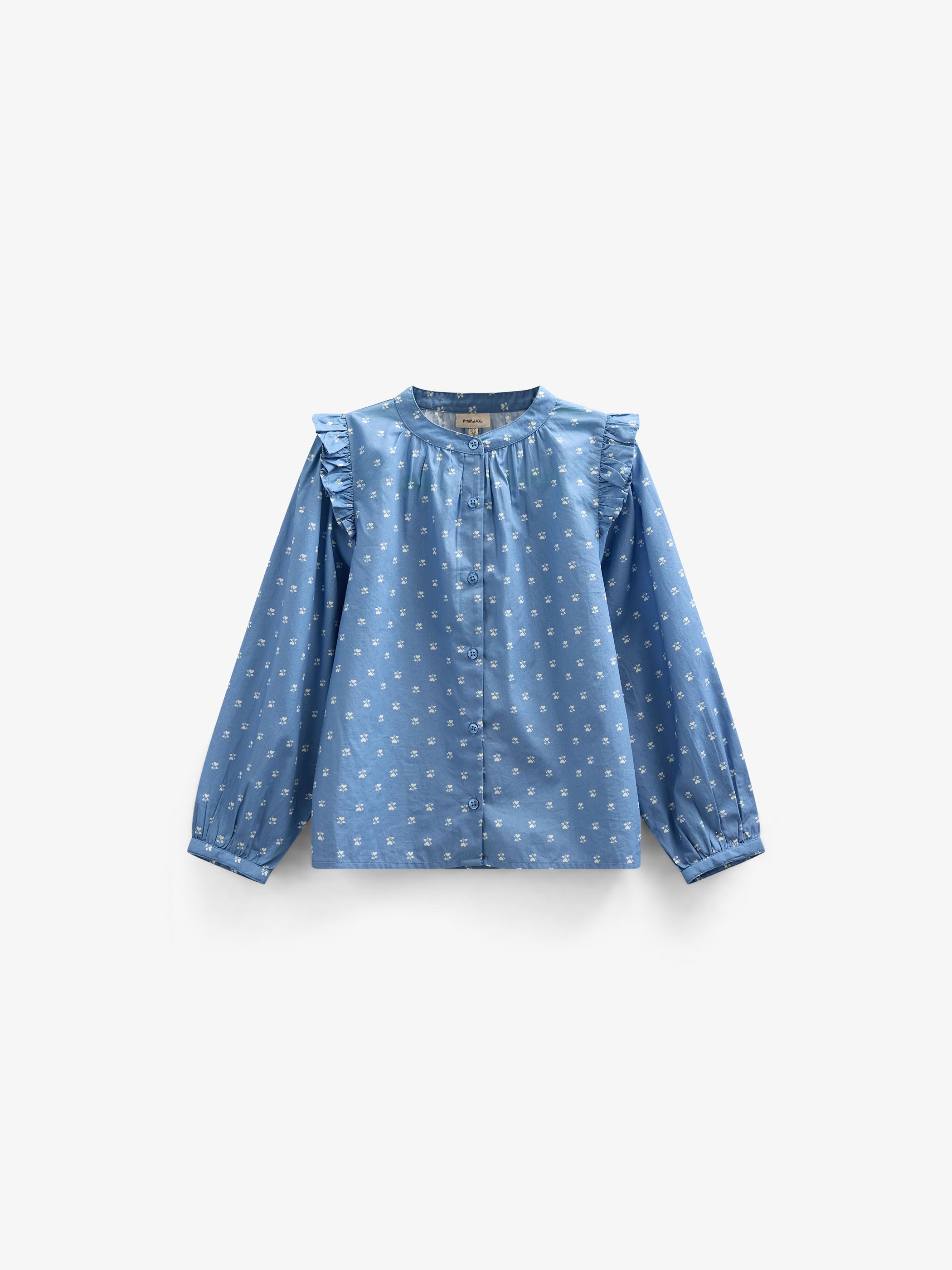 Skjortebluse i printet poplin - Kids - Dusty Blue | 101056 Camilla