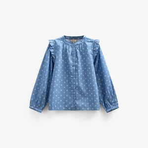 Skjortebluse i printet poplin - Tween - Dusty Blue | 101087 Camilla