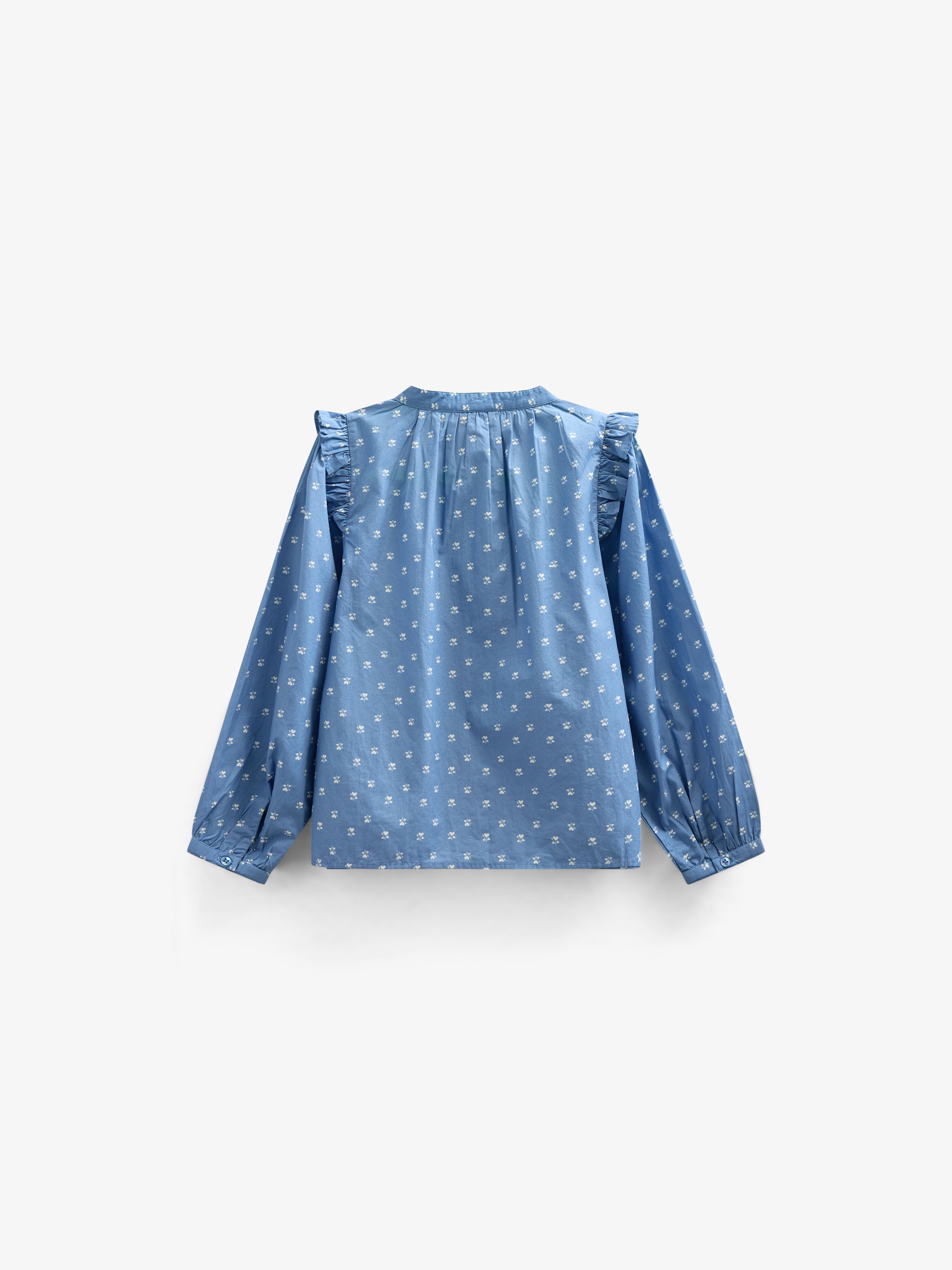 Skjortebluse i printet poplin - Kids - Dusty Blue | 101056 Camilla
