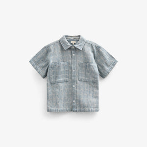 Kortærmet skjortejakke i jacquardvævet denim - Kids - Blue Denim | 101060 Kyle
