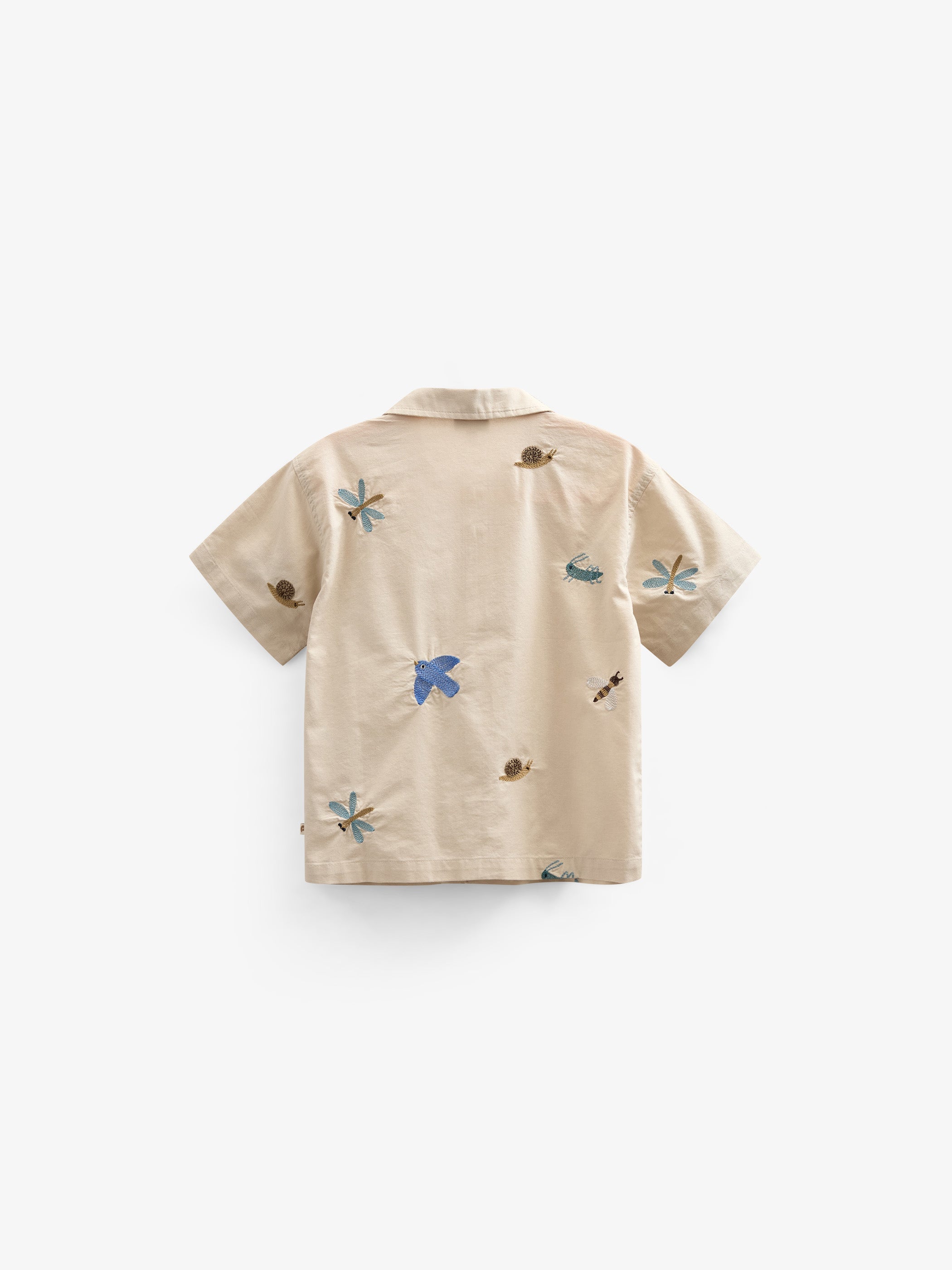 Broderet kortærmet bomuldsskjorte - Kids - Light Beige | 101061 Erik