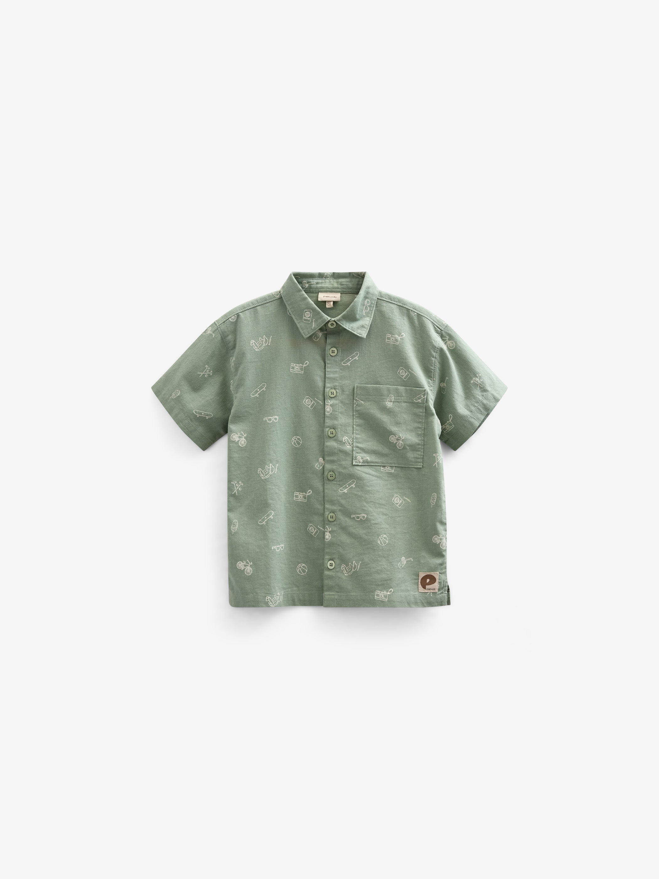 Printet skjorte i hørmix - Kids - Dusty Green | 101165 William