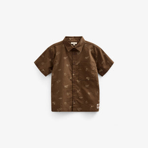 Printet skjorte i hørmix - Kids - Dark Brown | 101167 William