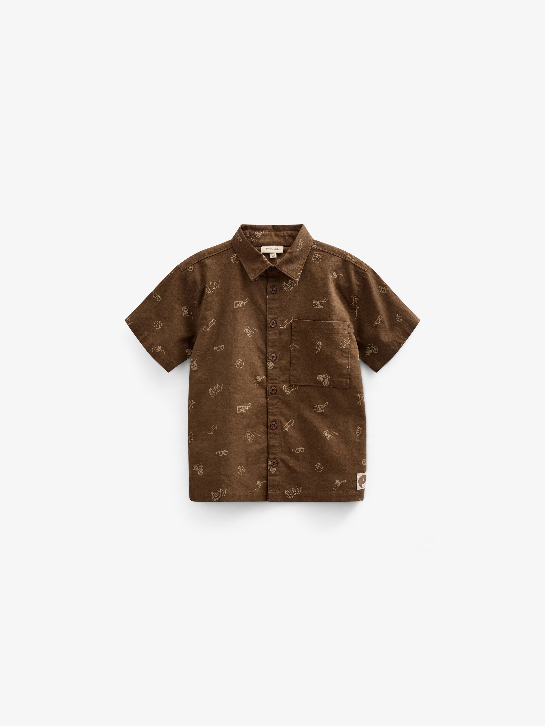 Printet skjorte i hørmix - Kids - Dark Brown | 101167 William