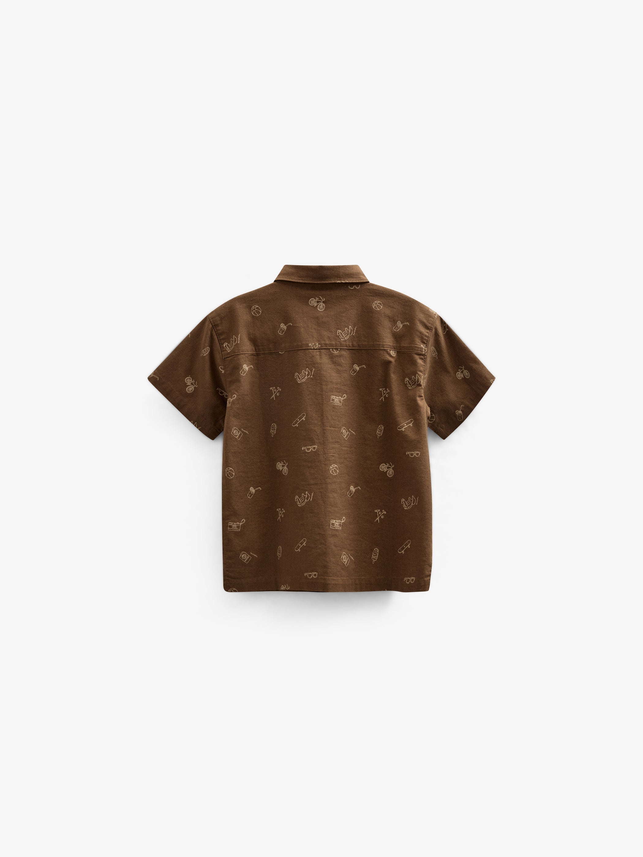 Printet skjorte i hørmix - Kids - Dark Brown | 101167 William