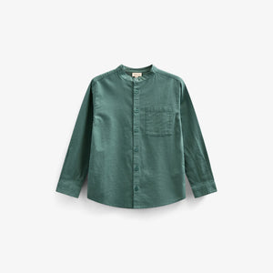 Skjorte i hørmix med kinakrave - Kids - Tropical Green | 101203 Lucca
