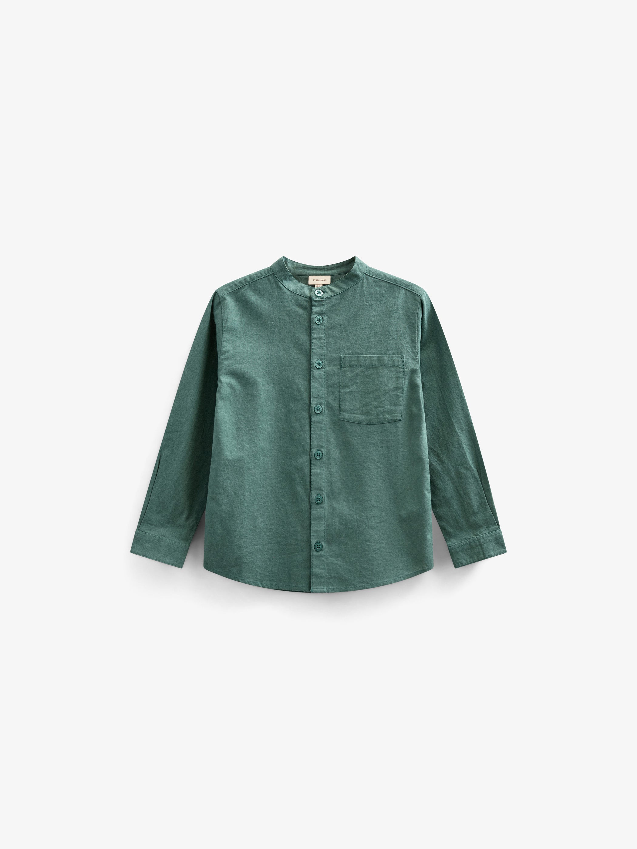 Skjorte i hørmix med kinakrave - Kids - Tropical Green | 101203 Lucca