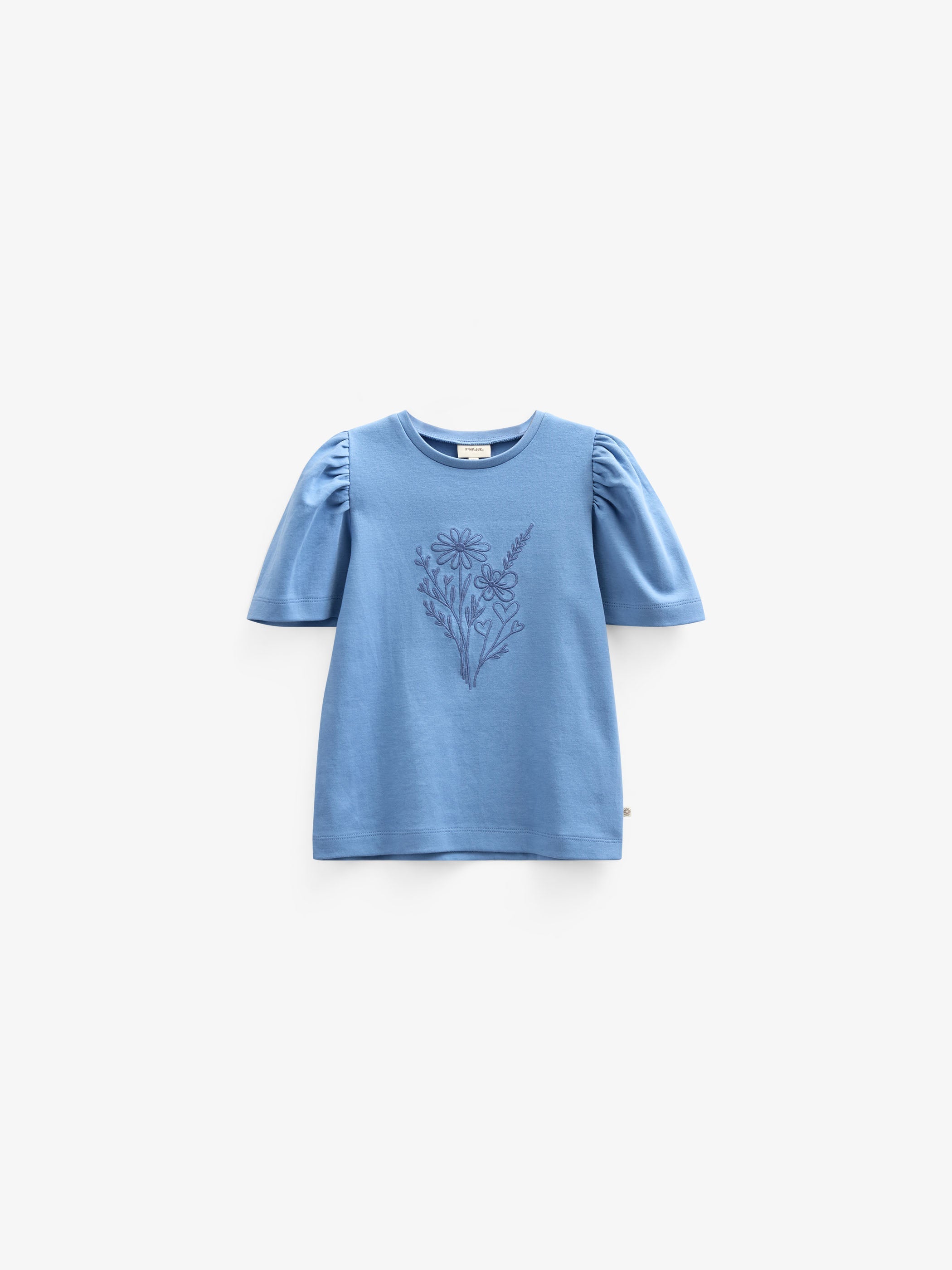 T-shirt med broderi - Tween - Dusty Blue | 101238 Amanda