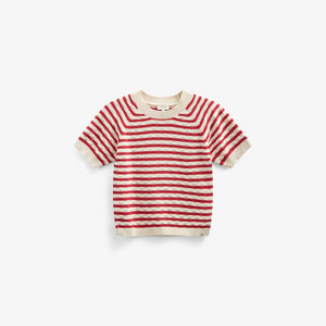 Kortærmet bomuldsstrik med striber - Tween - Cherry Red Stripe | 101240 Martha
