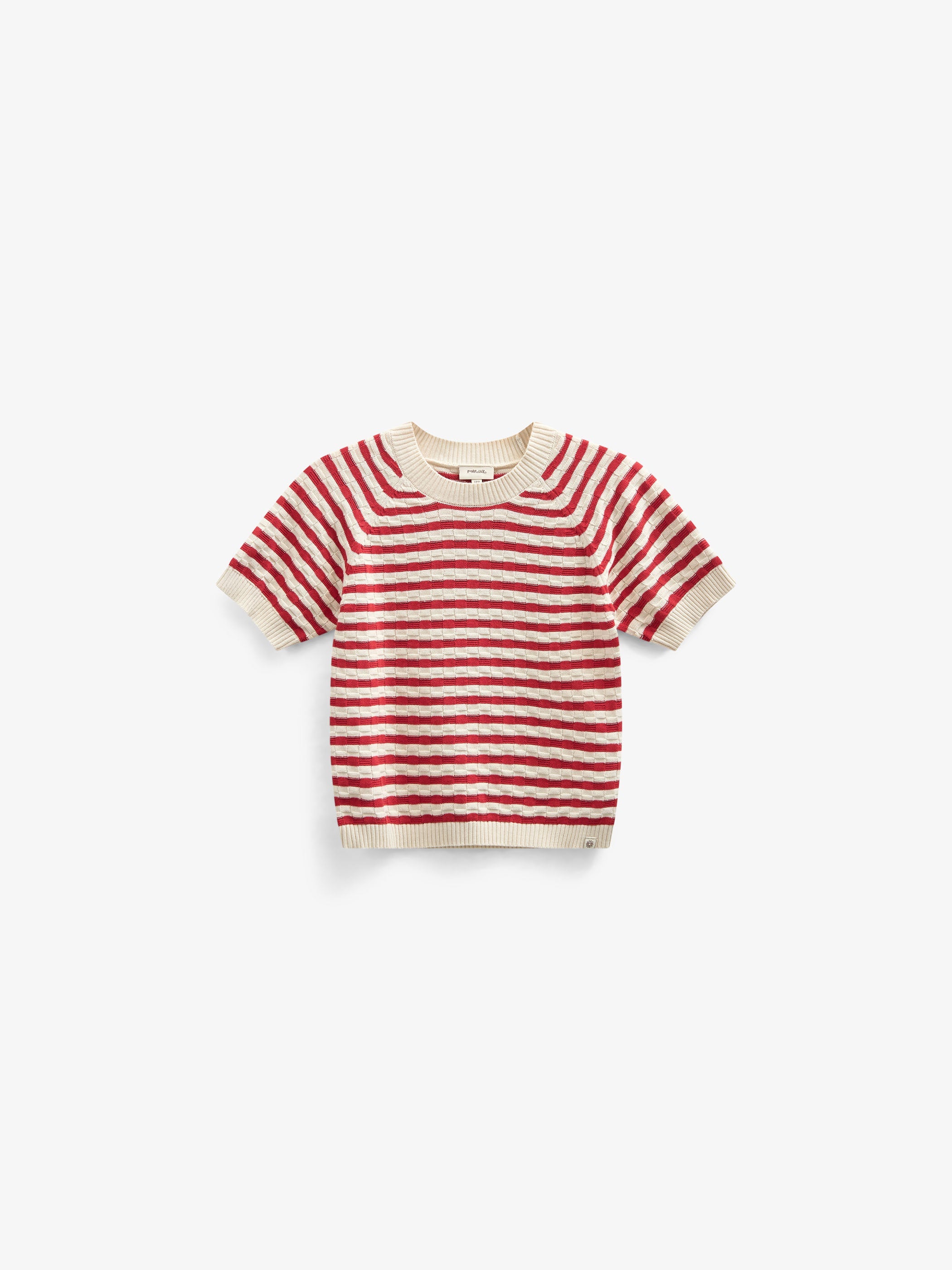 Kortærmet bomuldsstrik med striber - Tween - Cherry Red Stripe | 101240 Martha