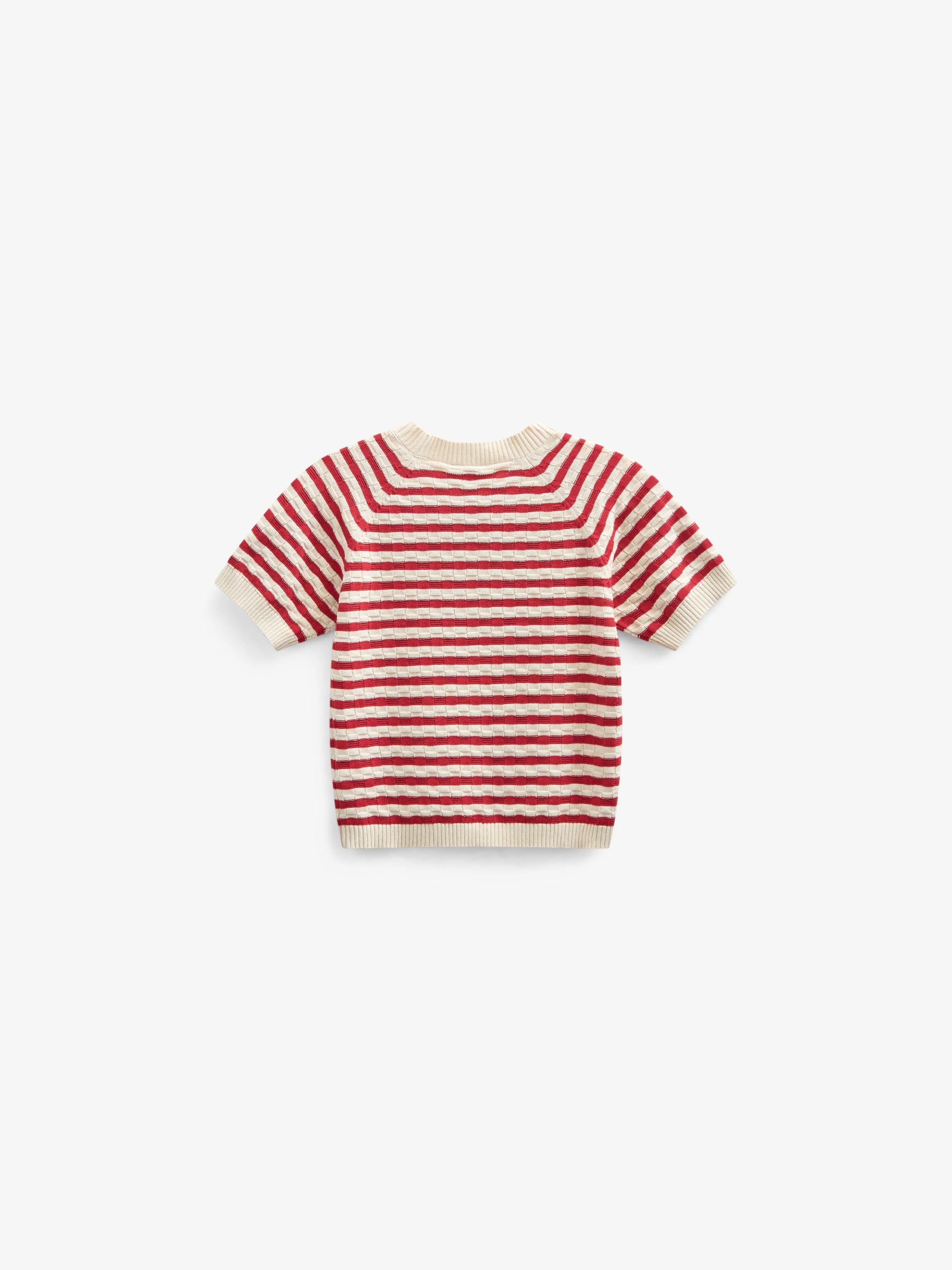 Kortærmet bomuldsstrik med striber - Tween - Cherry Red Stripe | 101240 Martha
