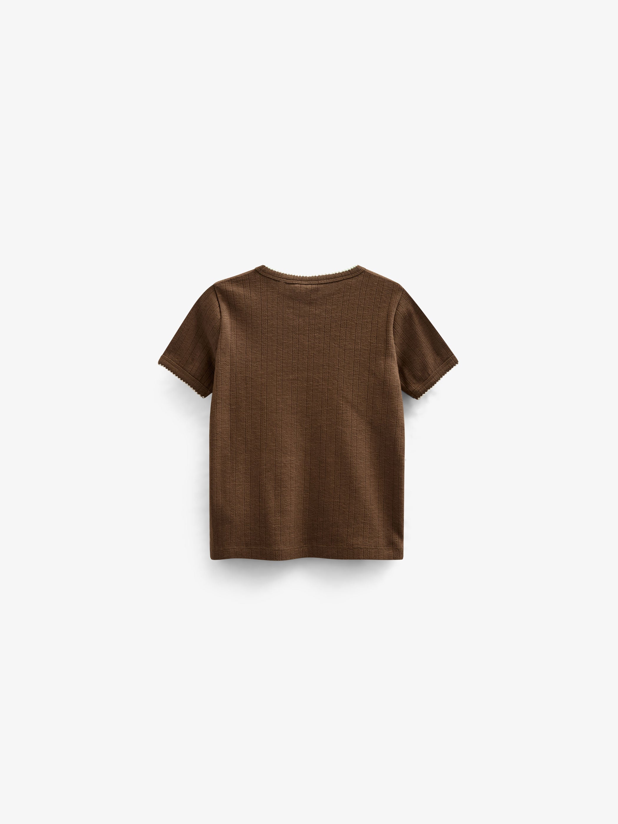 Pointelle T-shirt med kontrast picot - Kids - Dark Brown | 101291 Drew