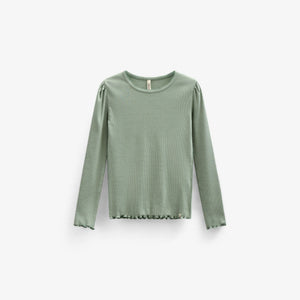 Langærmet T-shirt i modalrib - Kids - Dusty Green | 101310 Lottie