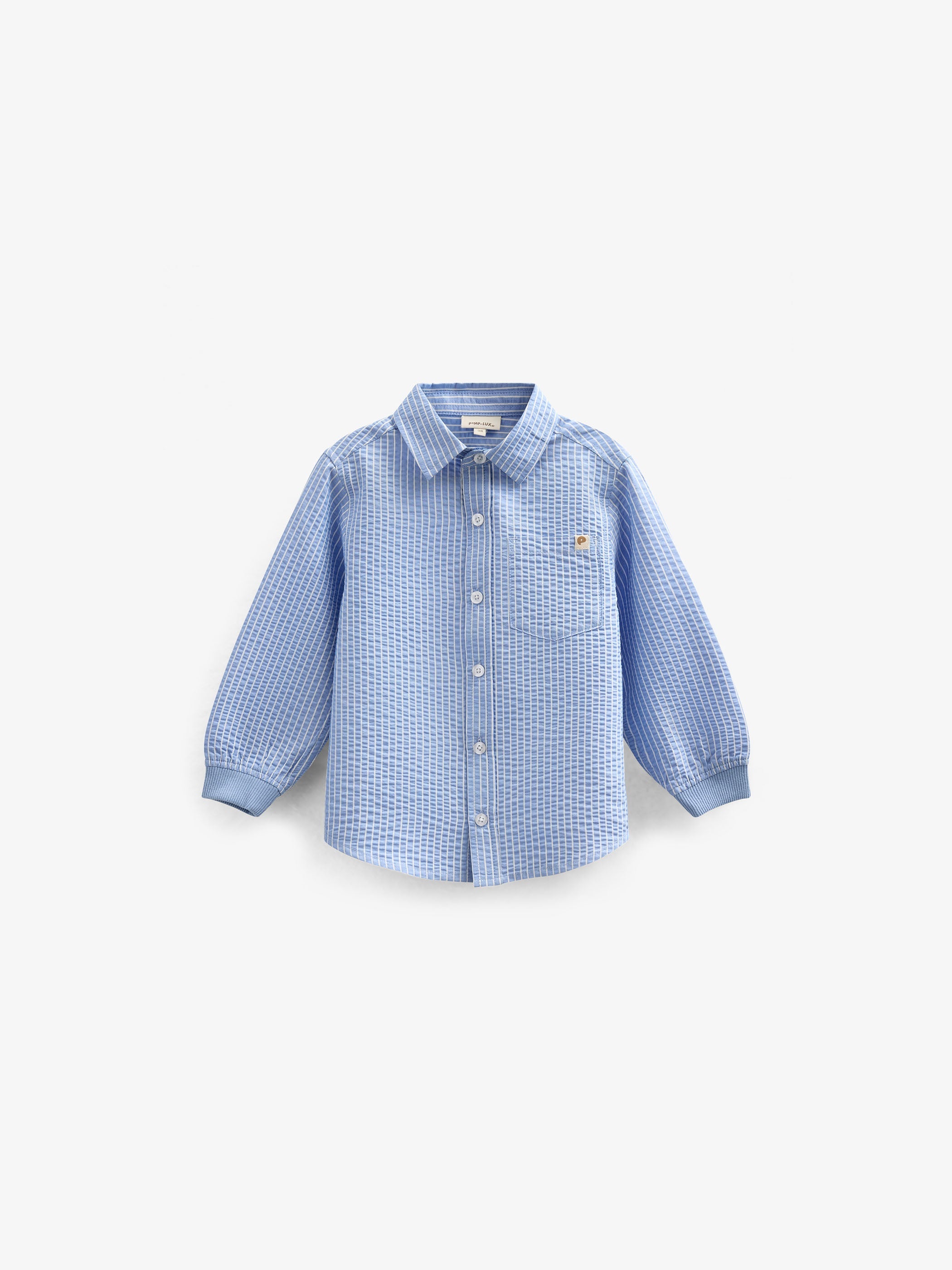 Stribet seersucker skjorte med ribmanchet - Kids - Blue Stripe | 101348 Patrick