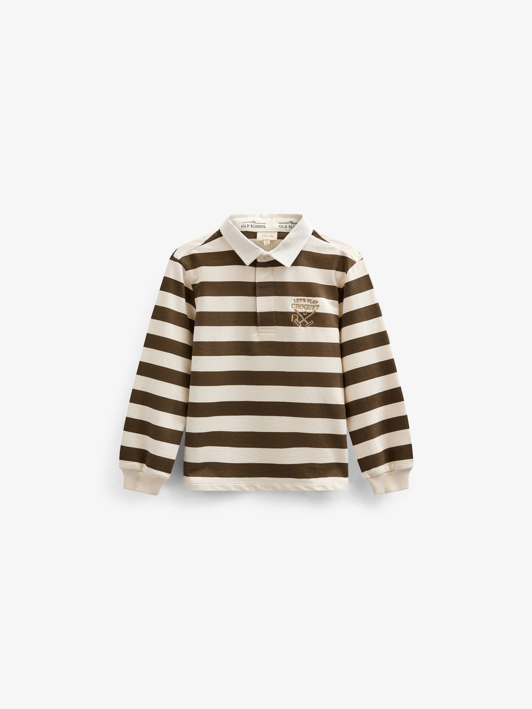 Stribet polo sweatshirt - Kids - Dark Brown/Offwhite | 101397 Marco