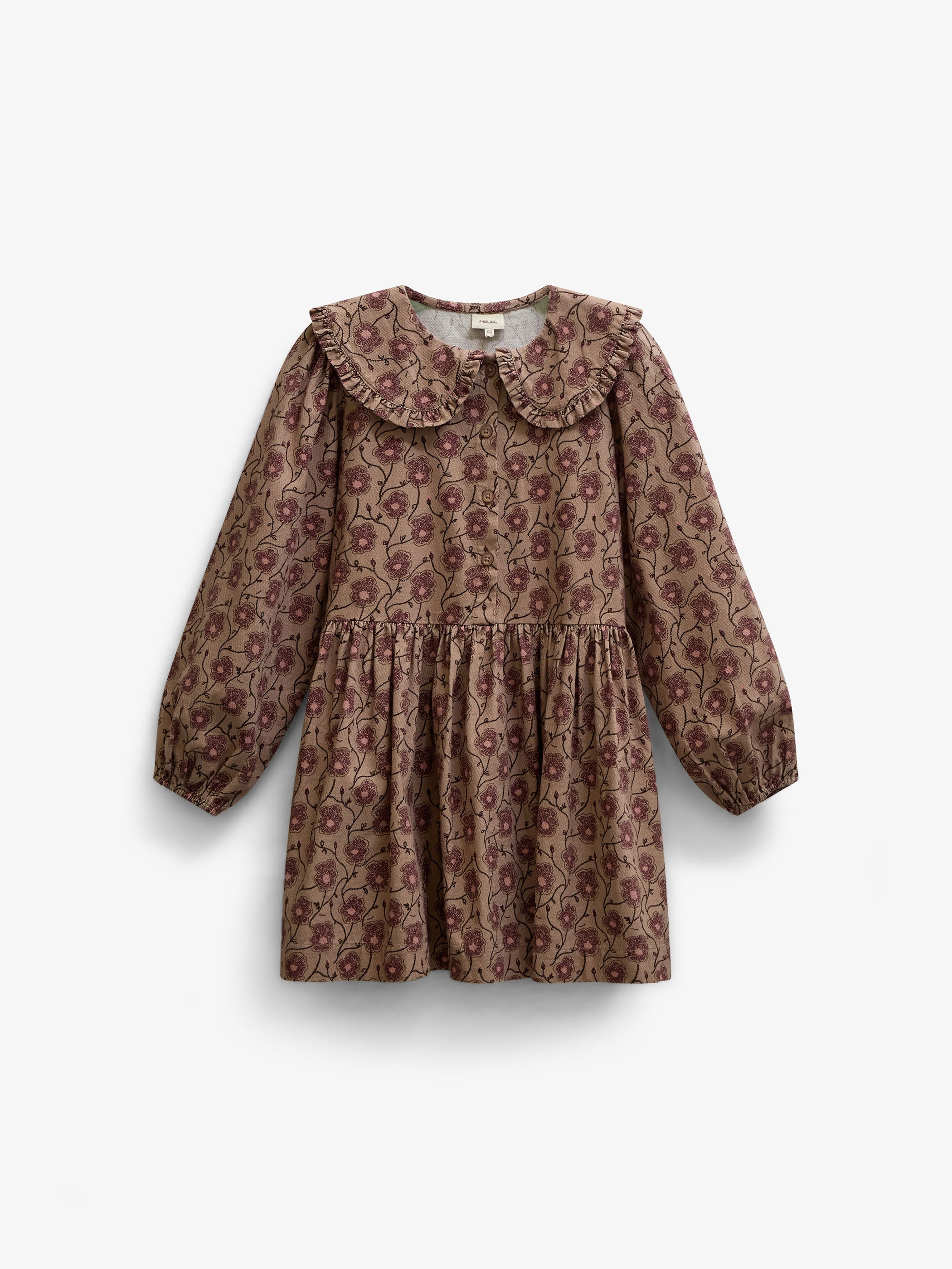 Blomstret bomuldskjole med flæsekrave Tween - Rose/Bordeaux | 101426 Nova