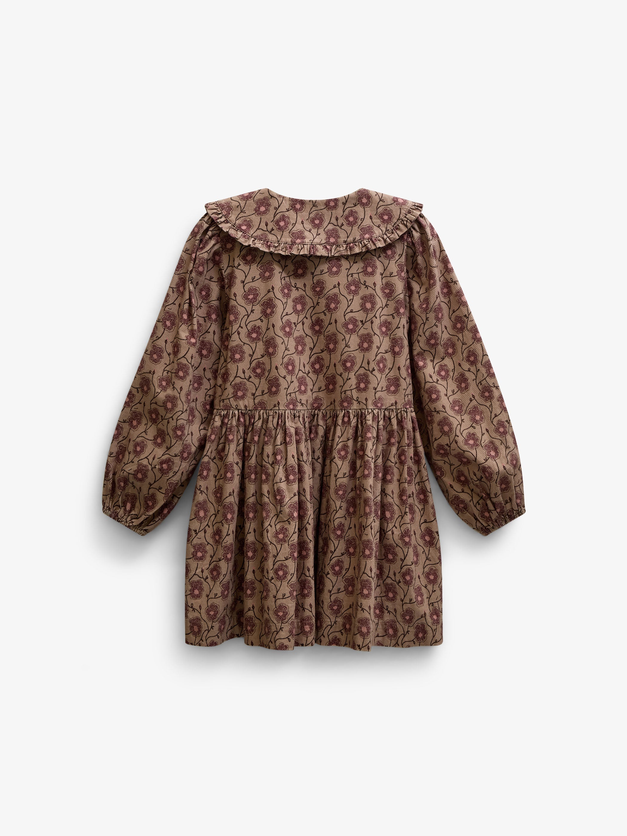 Blomstret bomuldskjole med flæsekrave Kids - Rose/Bordeaux | 101425 Nova