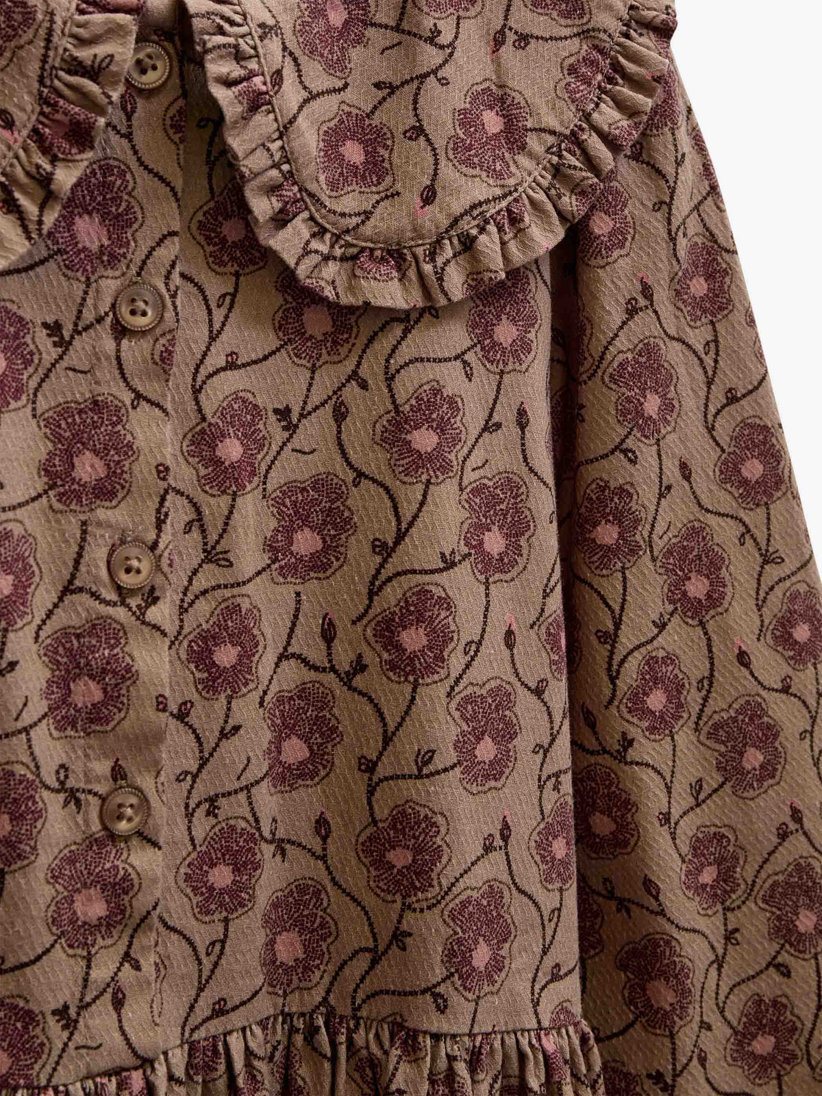 Blomstret bomuldskjole med flæsekrave Tween - Rose/Bordeaux | 101426 Nova