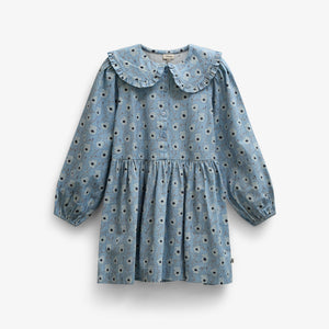 Blomstret bomuldskjole med flæsekrave Tween - Blue/Brown | 101428 Nova