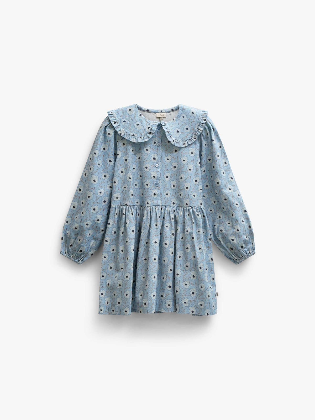 Blomstret bomuldskjole med flæsekrave Tween - Blue/Brown | 101428 Nova