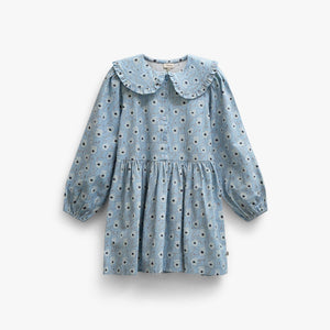 Blomstret bomuldskjole med flæsekrave Kids - Blue/Brown | 101427 Nova
