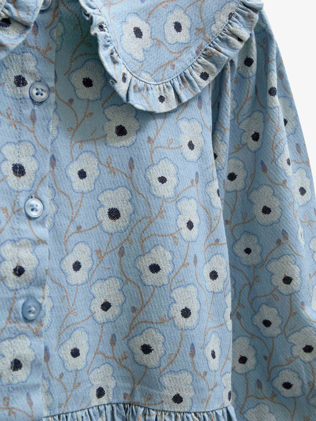 Blomstret bomuldskjole med flæsekrave Tween - Blue/Brown | 101428 Nova
