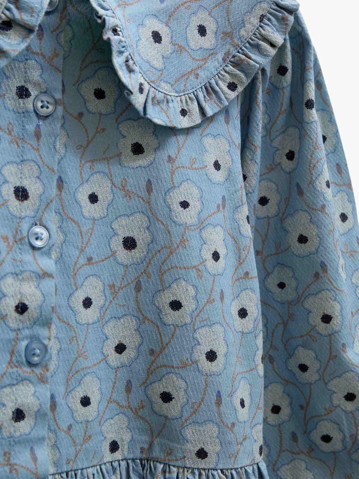 Blomstret bomuldskjole med flæsekrave Kids - Blue/Brown | 101427 Nova