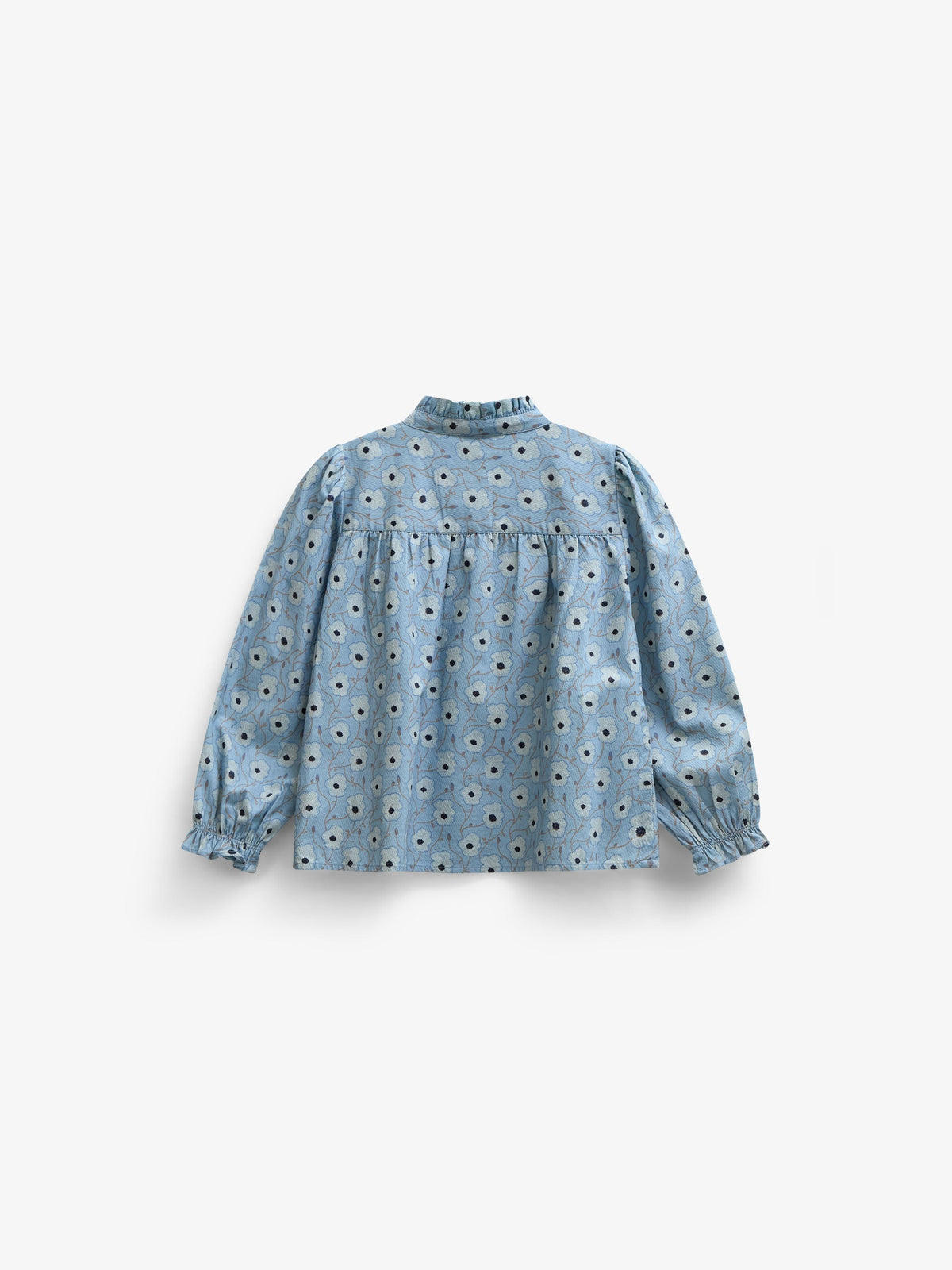 Blomstret bomuldsbluse med stolpelukning Kids - Blue/Brown | 101435 Nova