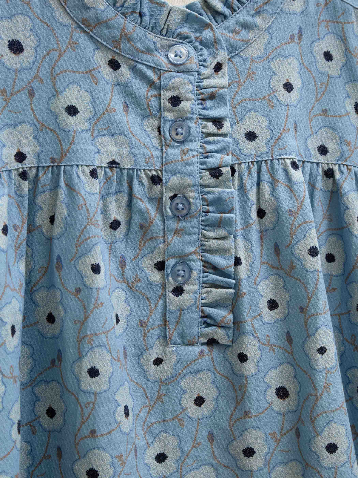 Blomstret bomuldsbluse med stolpelukning Tween - Blue/Brown | 101436 Nova