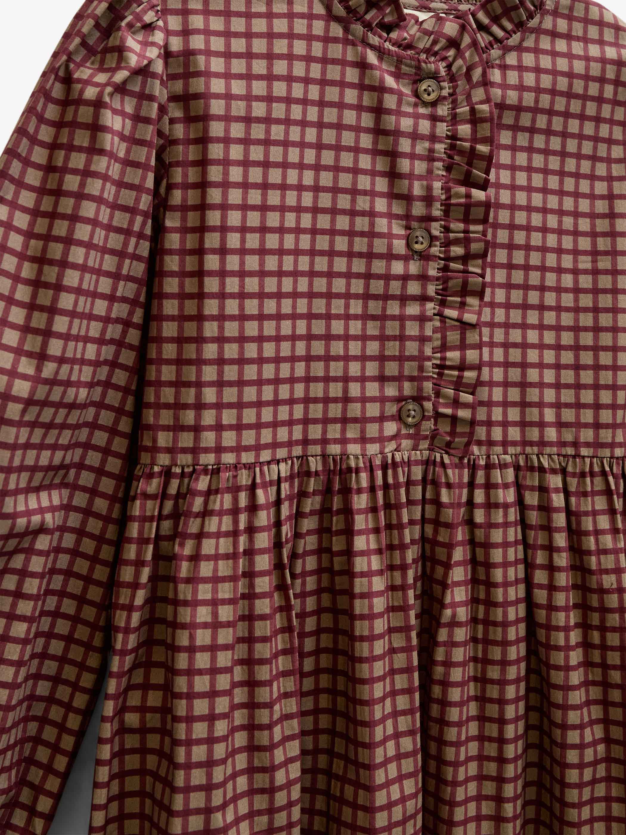 Poplin-kjole med stolpelukning Tween - Bordeaux Check | 101437 Julia