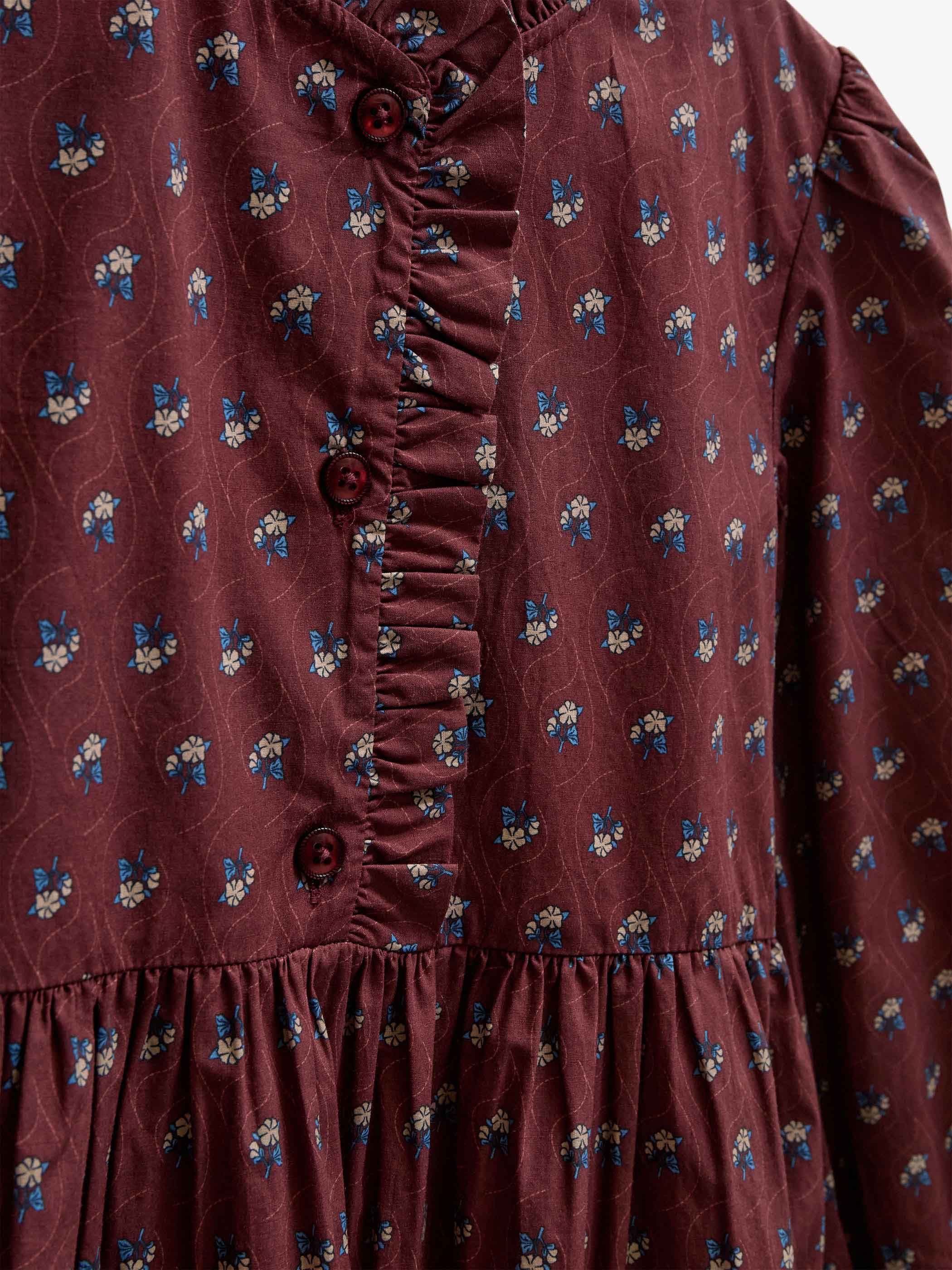 Poplin-kjole med stolpelukning Tween - Bordeaux Flowerprint | 101439 Julia
