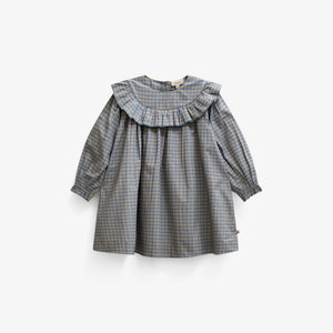 Poplin-kjole med flæser Kids - Blue Check | 101441 Julia