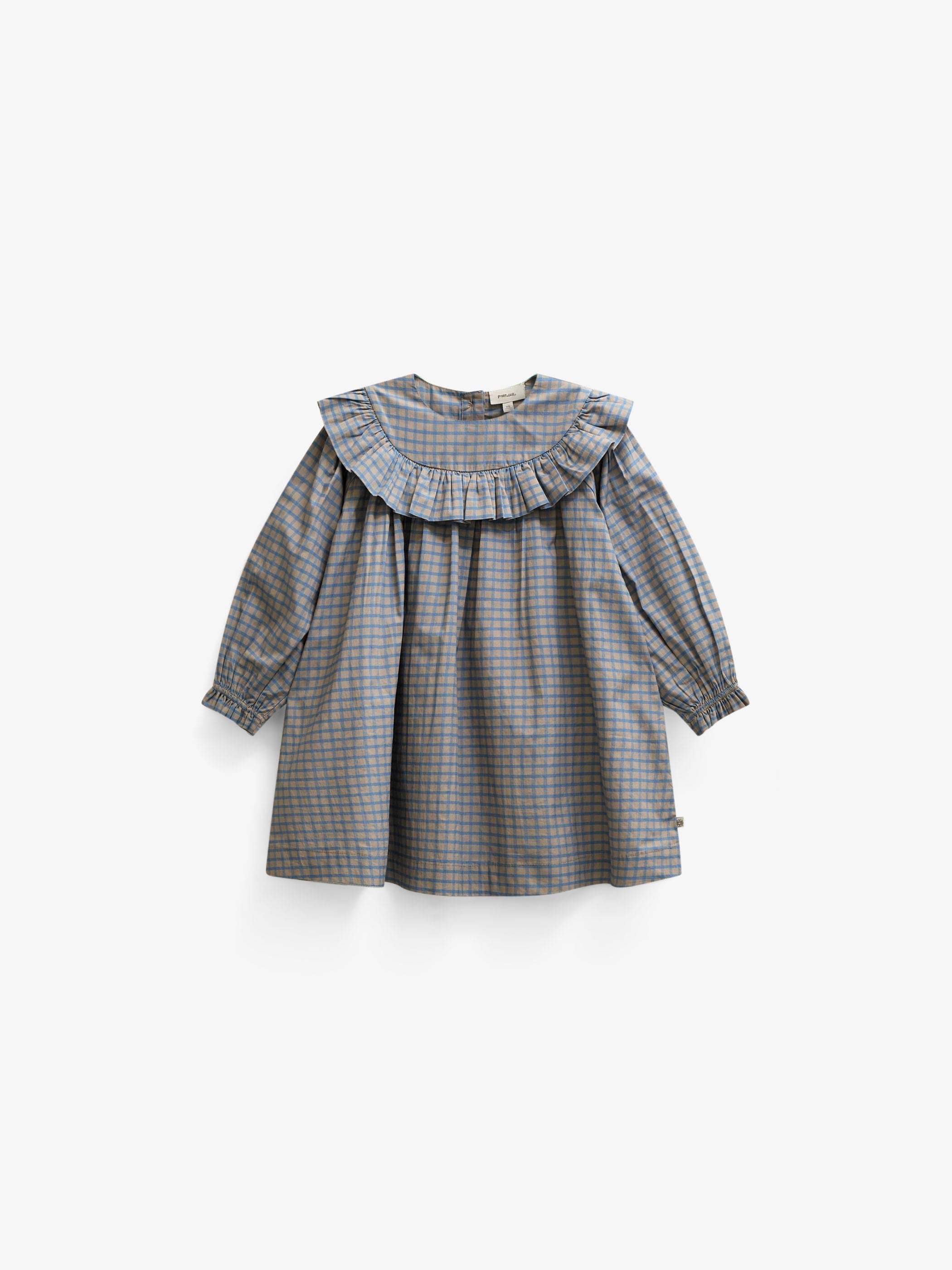 Poplin-kjole med flæser Kids - Blue Check | 101441 Julia