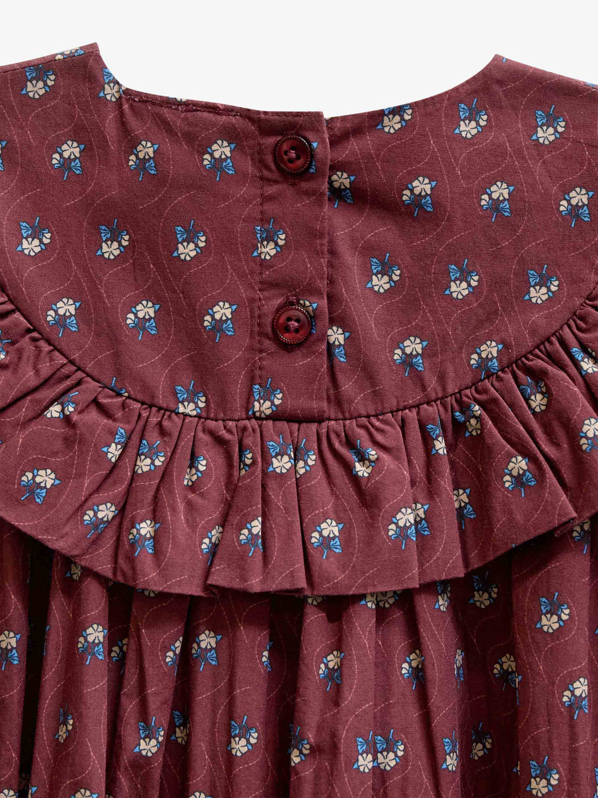 Poplin-kjole med flæser Kids - Bordeaux Flowerprint | 101442 Julia