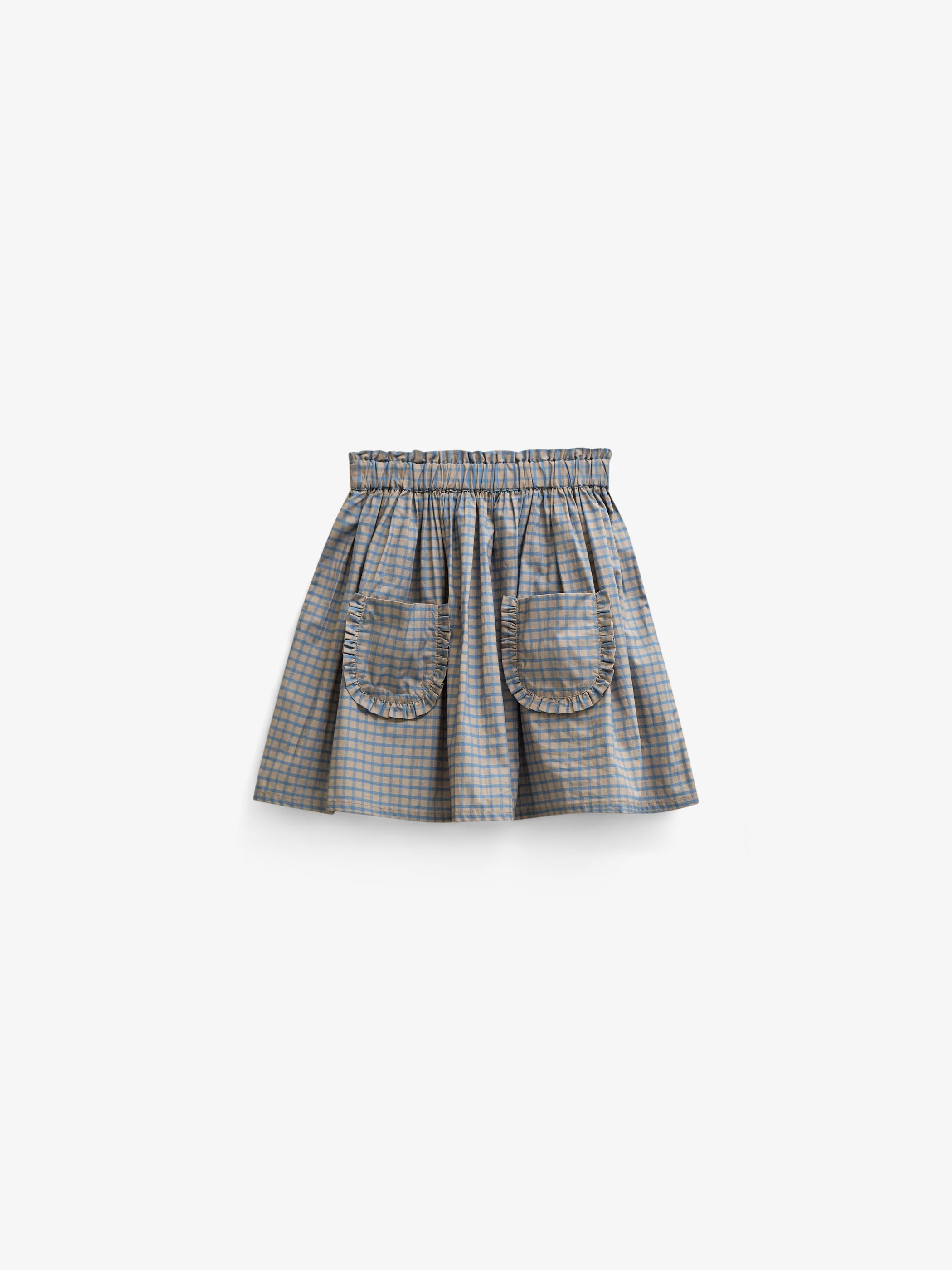 Poplin-nederdel med flæselommer Kids - Blue Check | 101445 Julia