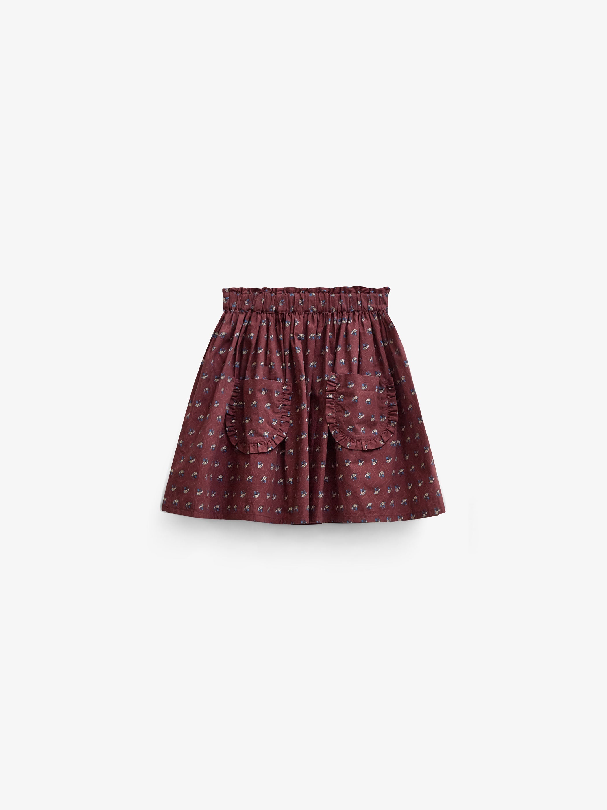 Poplin-nederdel med flæselommer Tween - Bordeaux Flowerprint | 101448 Julia