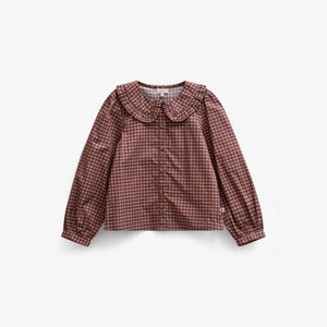 Poplin-bluse med flæsekrave Tween - Bordeaux Check | 101450 Julia