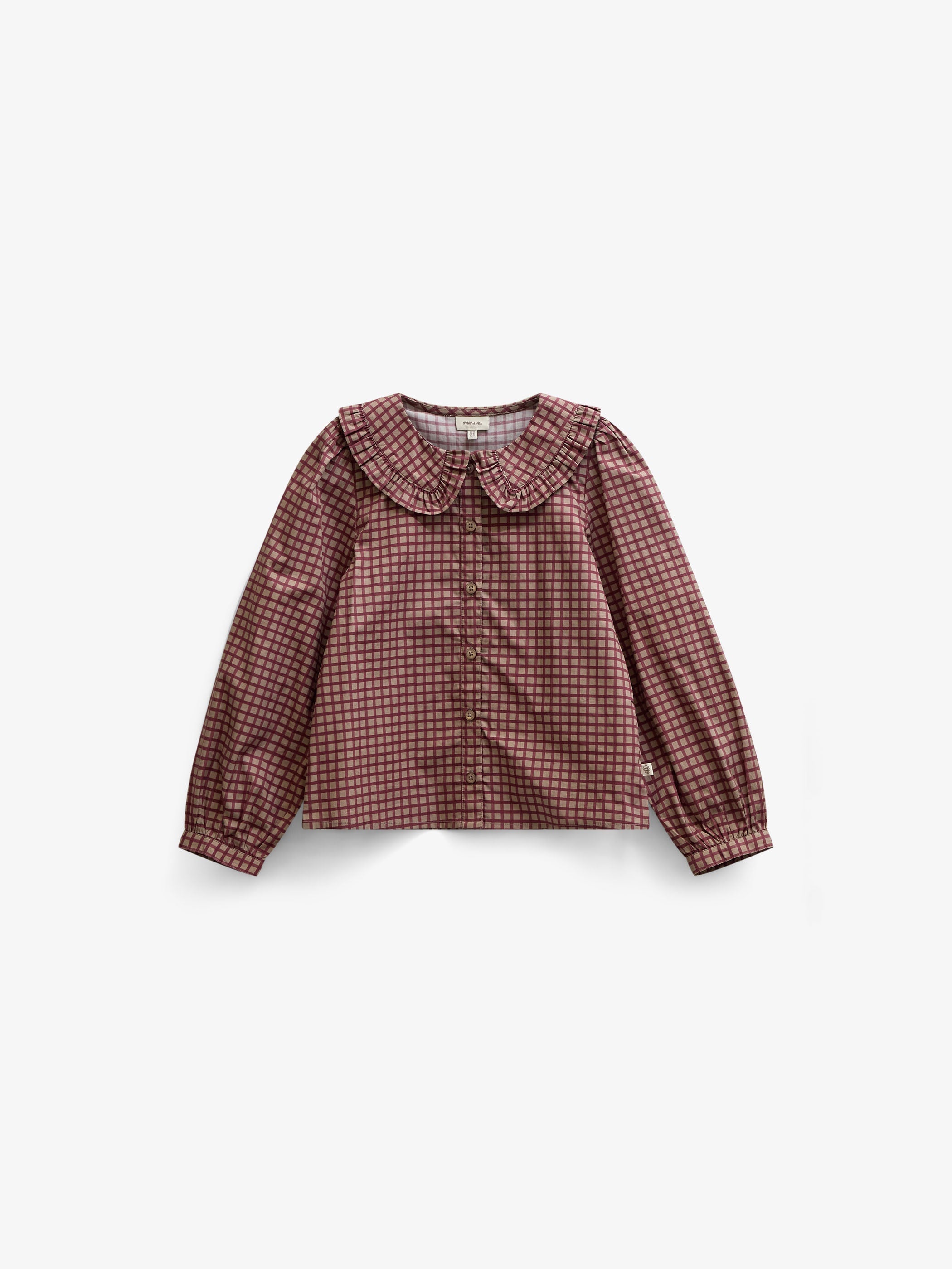 Poplin-bluse med flæsekrave Tween - Bordeaux Check | 101450 Julia